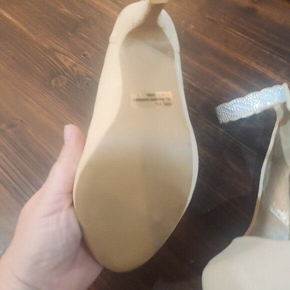 Cream Platform Heels with Pearl Embellished Ankle Straps - Picture 12 of 12